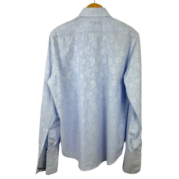 Robert Graham Mens 16 Flip Cuff Dress Shirt Button Down Light Blue Paisley M/L - Picture 7 of 15